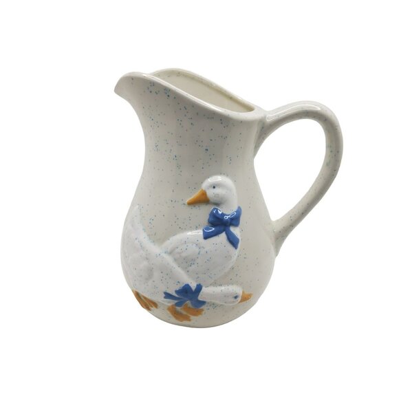 vintage 1980s signed boggs speckled porcelain duck pattern pitcher. - Picture 1 of 4
